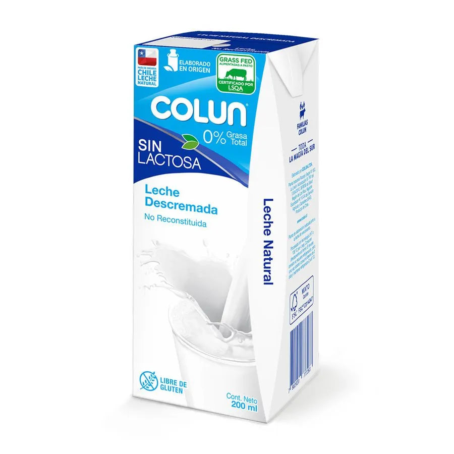 Leche Colún Descremada Sin Lactosa 200 ml