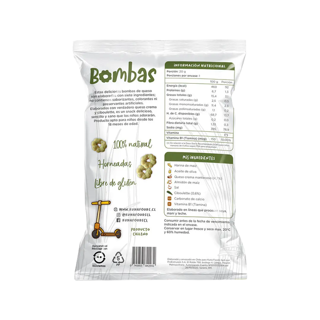 Kuna Foods Bombas Queso Crema y Ciboulette 20g
