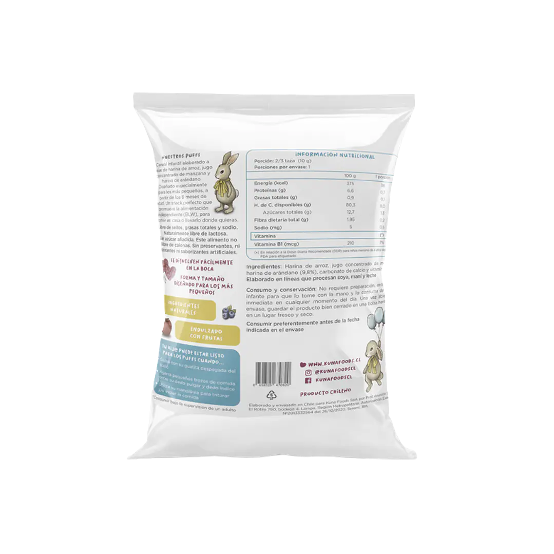 Kuna Foods Puffs Manzana Arándanos 10g