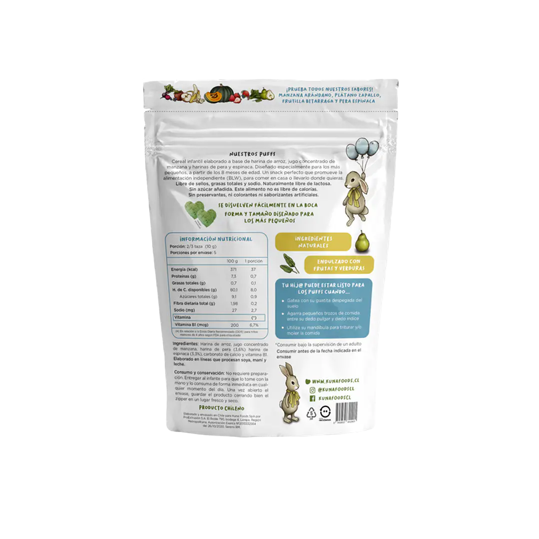 Kuna Foods Puffs Pera Espinaca Familiar 50g