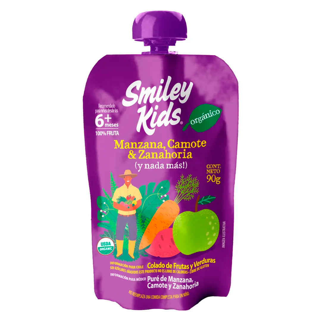 Smiley Kids Compota Orgánico Manzana, Camote y Zanahoria