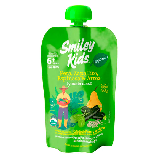 Smiley Kids Compota Orgánico Pera, Zapallito, Espinaca y Arroz