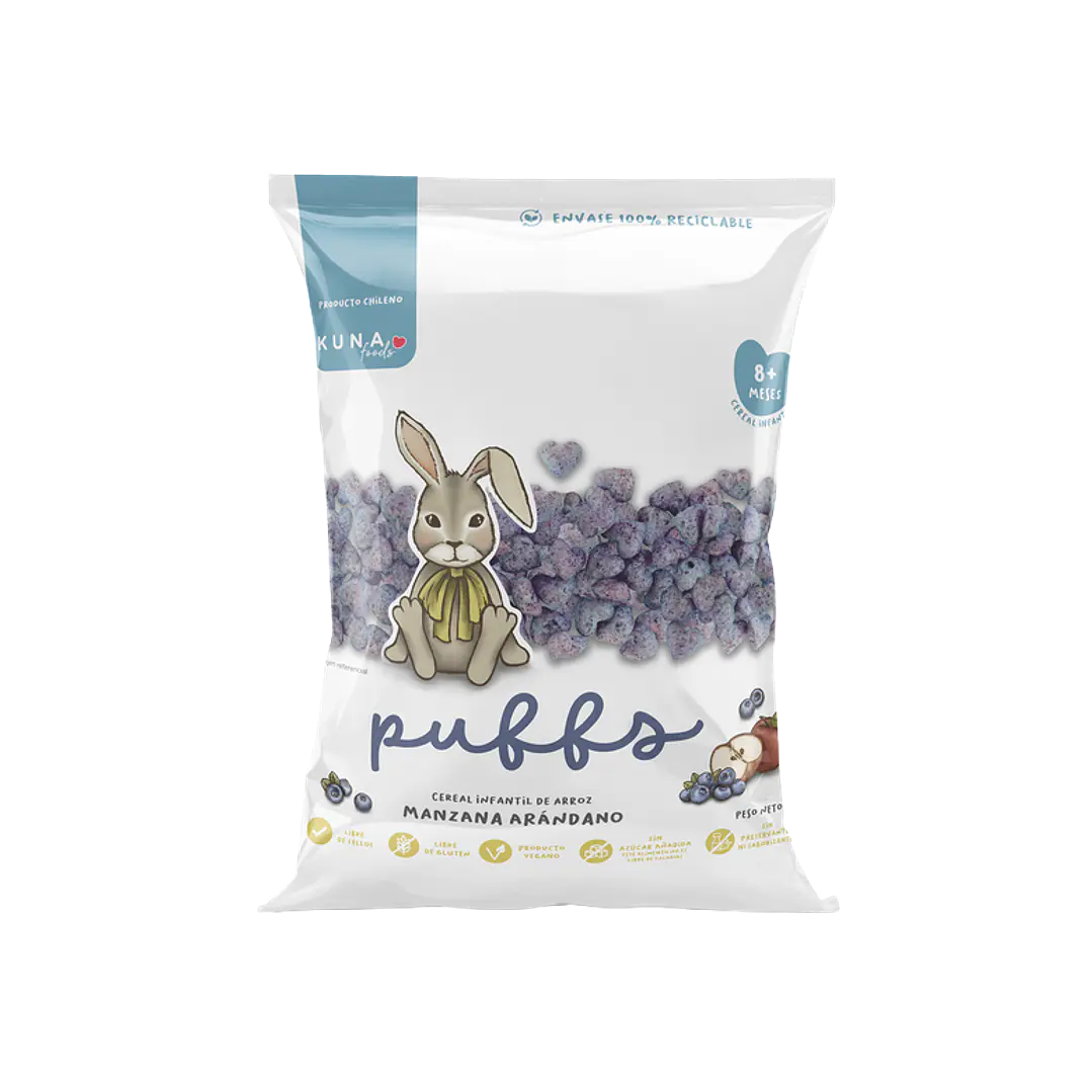 Colación infantil Puffs Kuna foods Manzana Arándano
