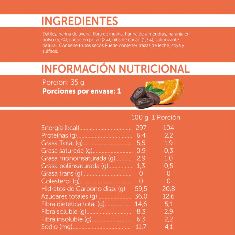 Barrita Natural Mizos Naranja Cacao con Fibra Prebiótica -4 und.