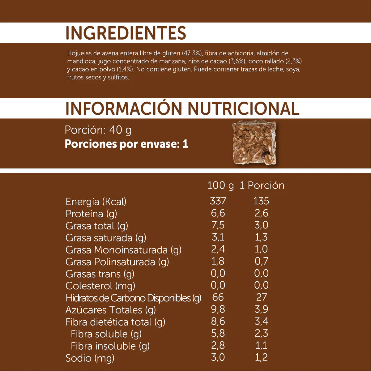 Bites de Avena Mizos Cacao Coco - 40g