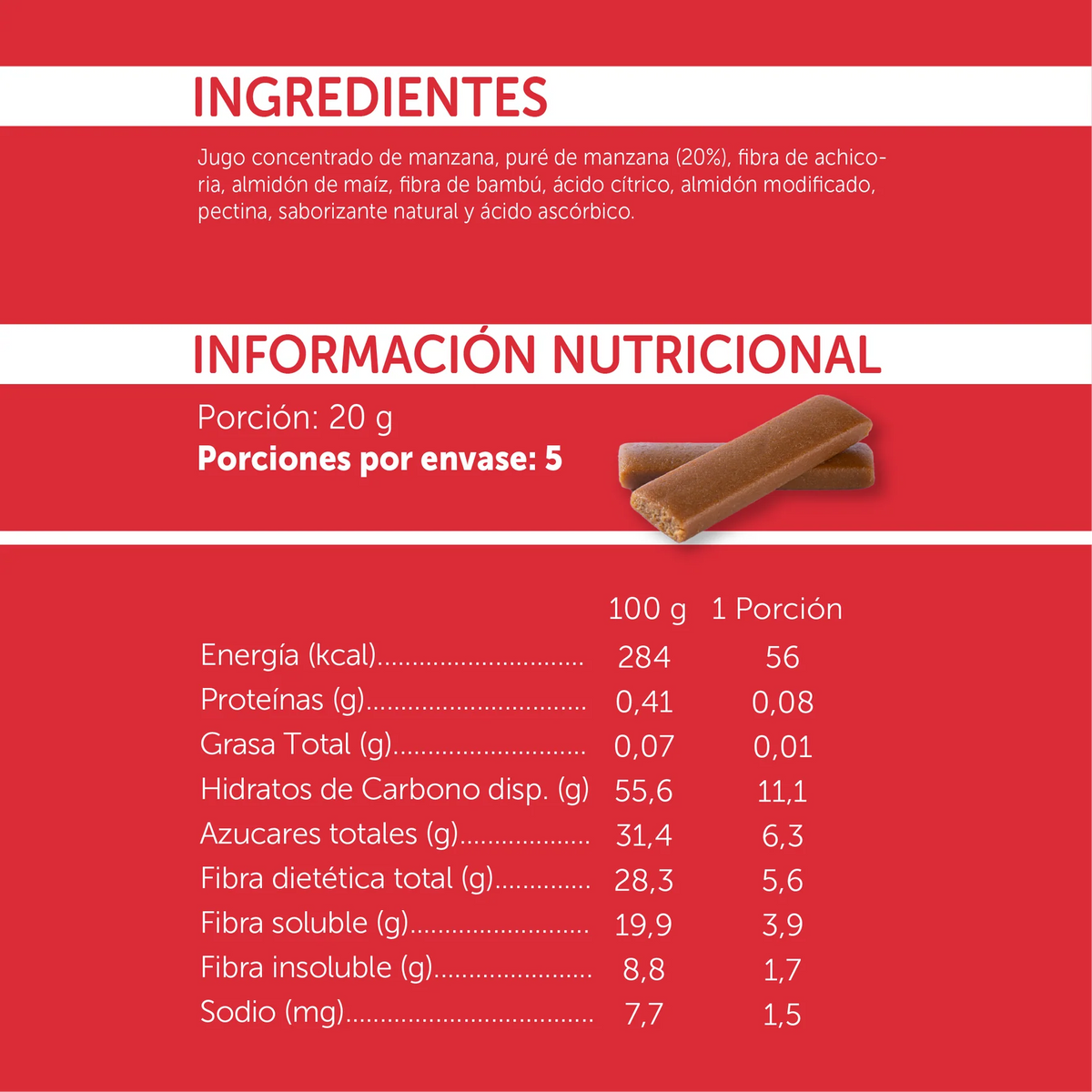 Stick de Fruta Mizos Manzana 20g - 5 und.